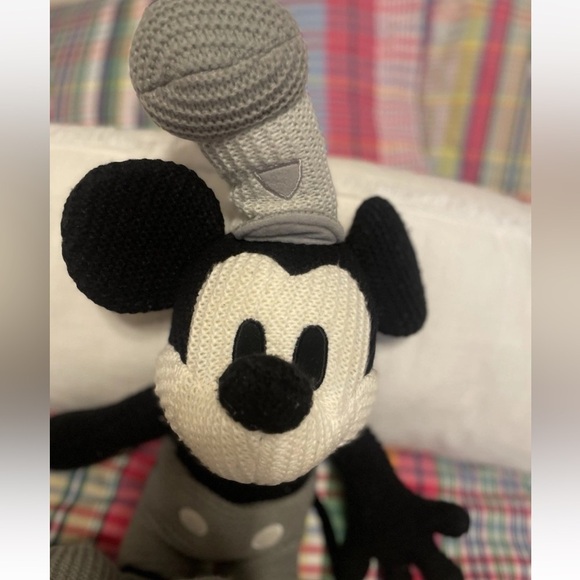 DISNEY PARKS PLUSH STEAMBOAT WILLIE MICKEY MOUSE, 20 IN BLACK GRAY WHITE KNIT - Picture 4 of 16